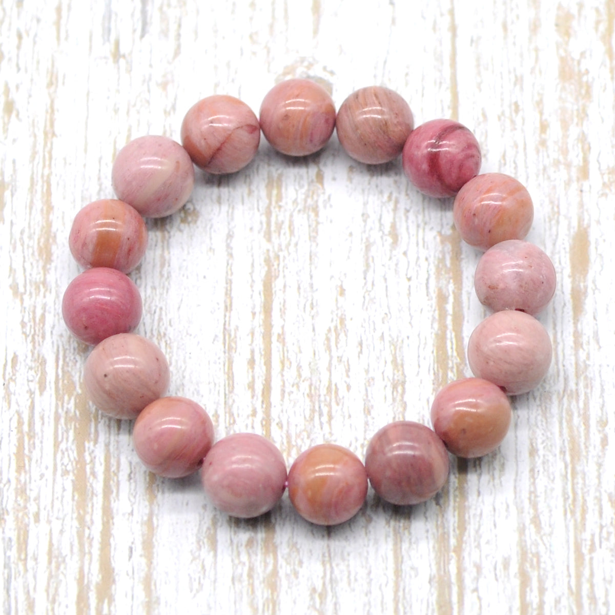 CGB81 Pink Wood Jasper Beads Stretch Bracelet Smooth Round 10mm 12mm