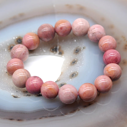 CGB81 Pink Wood Jasper Beads Stretch Bracelet Smooth Round 10mm 12mm