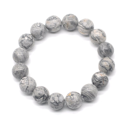 CGB85 Grey Picture Jasper Beads Stretch Bracelet Smooth Round 10mm 12mm