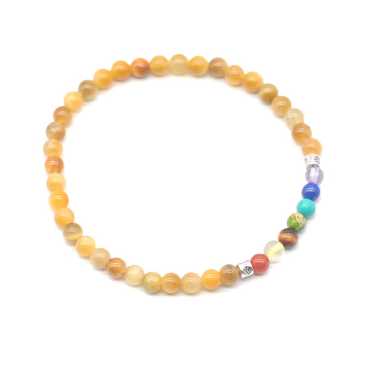 CGB850 Golden Tiger Eye With 7 Chakra Stretch Bracelet Round 4mm