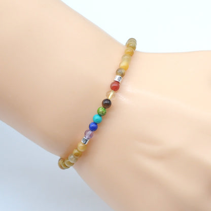 CGB850 Golden Tiger Eye With 7 Chakra Stretch Bracelet Round 4mm