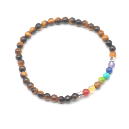 CGB852 Yellow Tiger Eye With 7 Chakra Stretch Bracelet Round 4mm