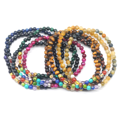 CGB857 Blue Tiger Eye With 7 Chakra Stretch Bracelet Round 4mm