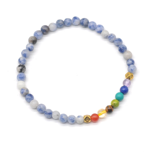 CGB861 Blue Spot Stone With 7 Chakra Stretch Bracelet Round 4mm