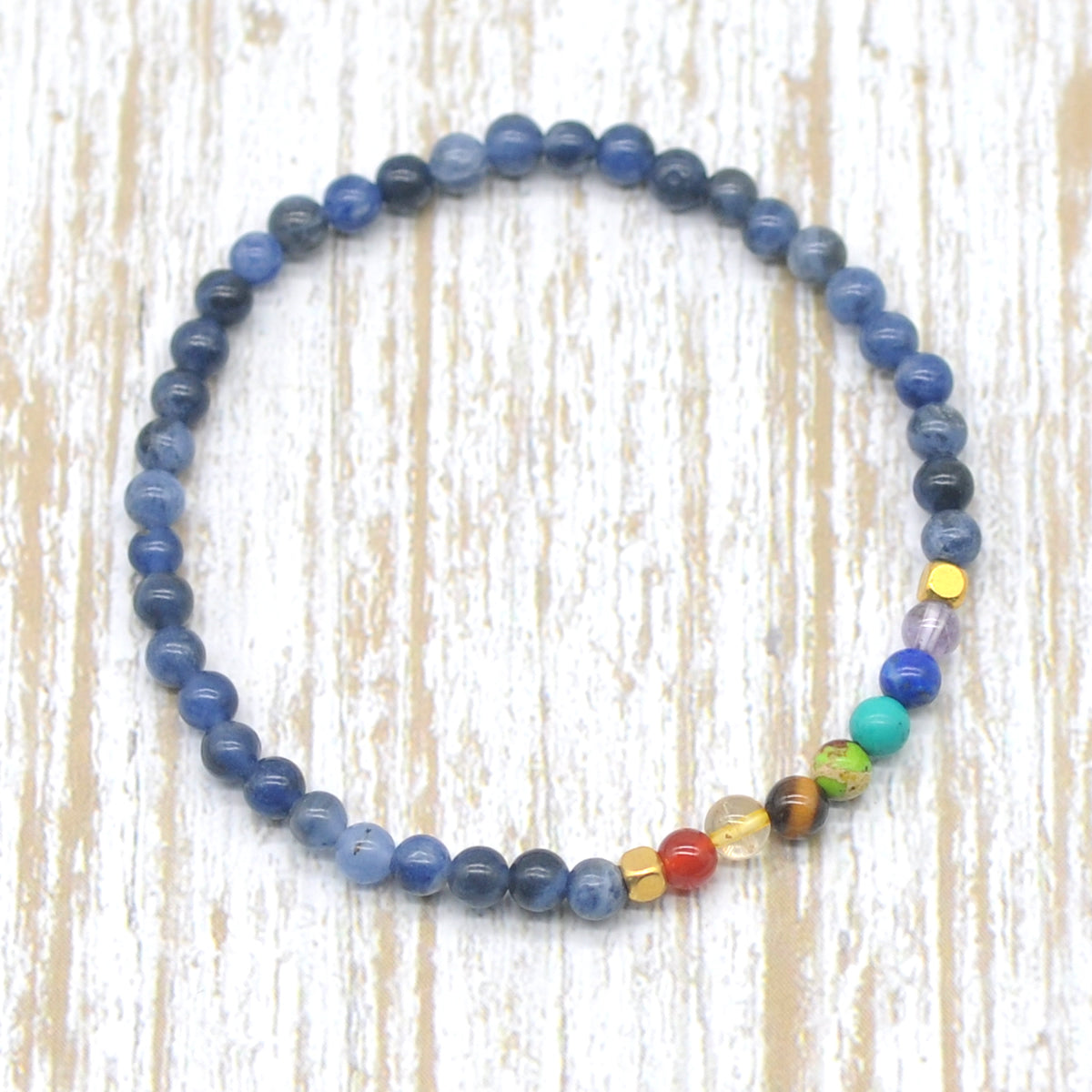 CGB862 Sodalite With 7 Chakra Beaded Stretch Bracelet Round 4mm