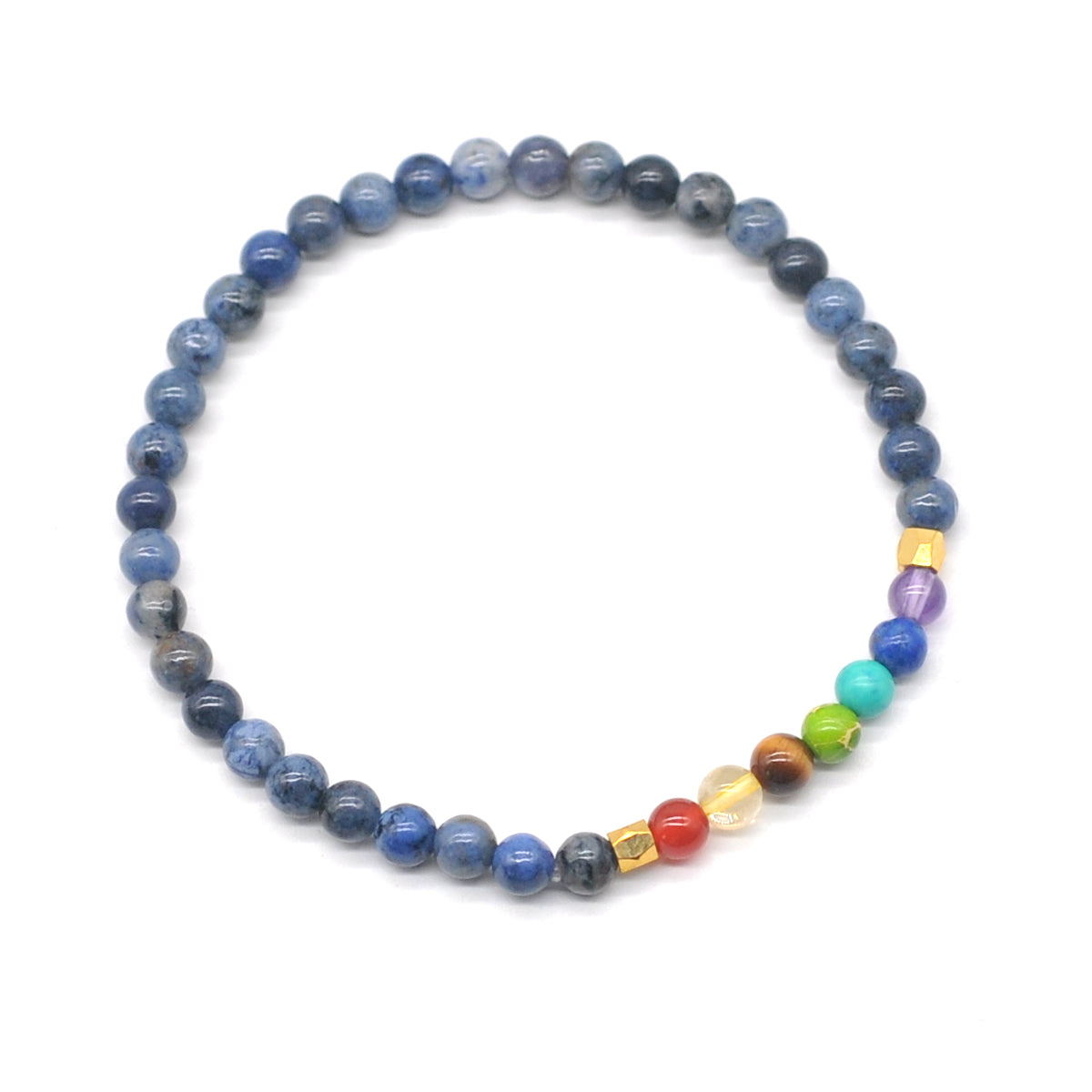 CGB864 Dumortierite With 7 Chakra Stretch Bracelet Round 4mm