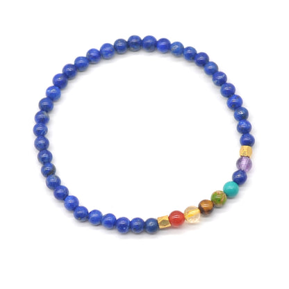 CGB865 Lapis Lazuli With 7 Chakra Stretch Bracelet Round 4mm