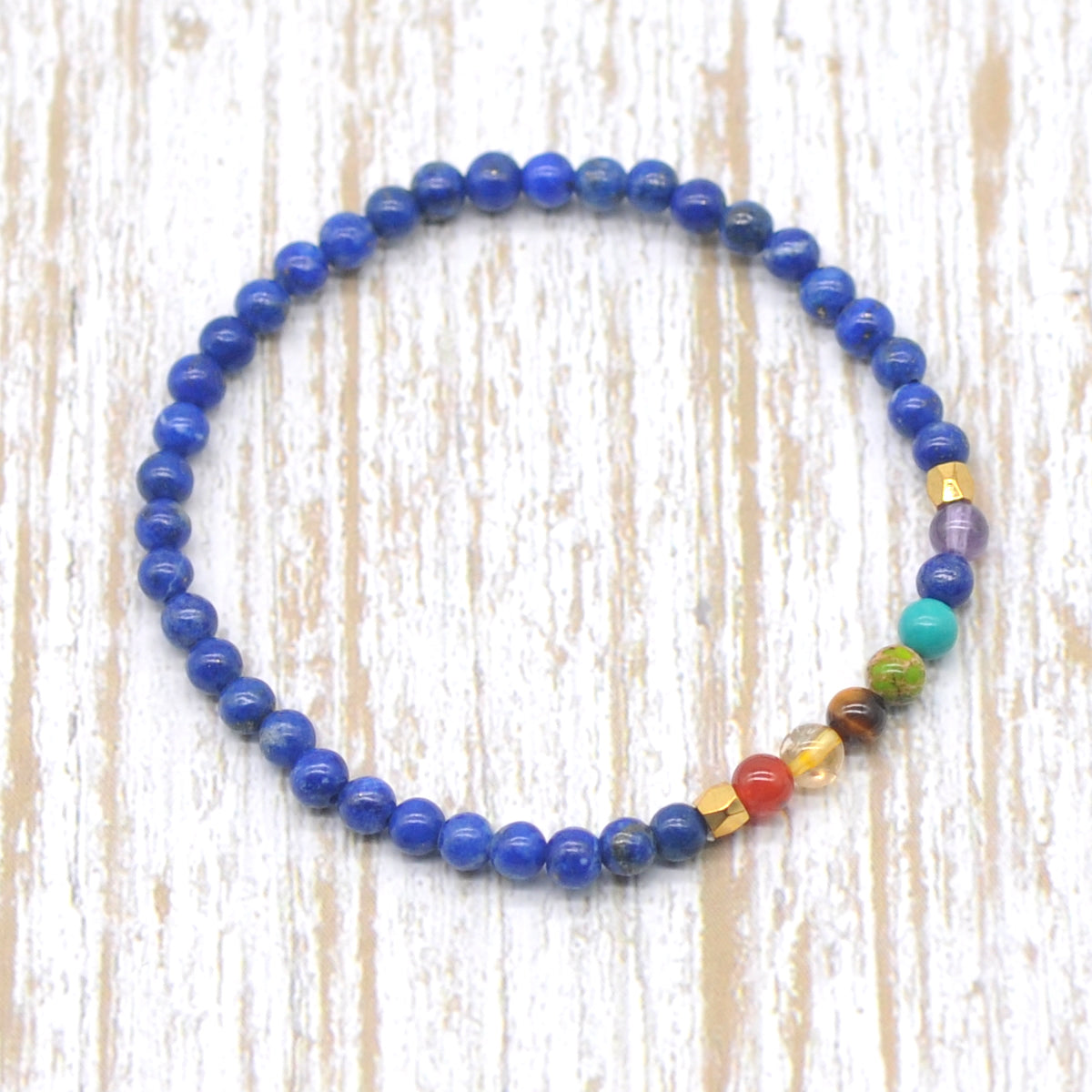 CGB865 Lapis Lazuli With 7 Chakra Stretch Bracelet Round 4mm