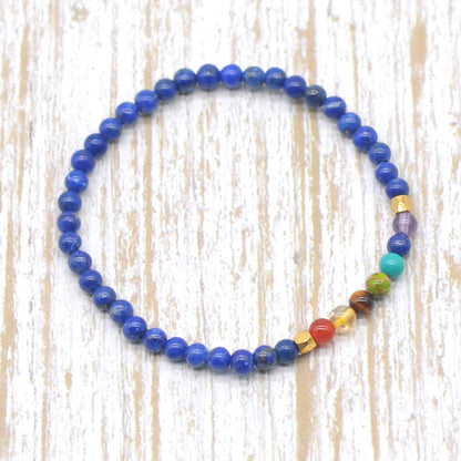 CGB865 Lapis Lazuli With 7 Chakra Stretch Bracelet Round 4mm