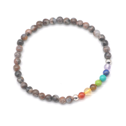 CGB867 Grey Opal With 7 Chakra Stretch Bracelet Round 4mm