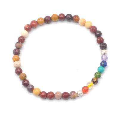 CGB868 Mookaite With 7 Chakra Beaded Stretch Bracelet Round 4mm