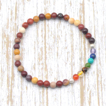 CGB868 Mookaite With 7 Chakra Beaded Stretch Bracelet Round 4mm