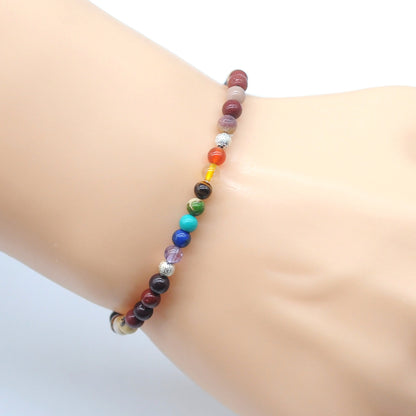 CGB868 Mookaite With 7 Chakra Beaded Stretch Bracelet Round 4mm