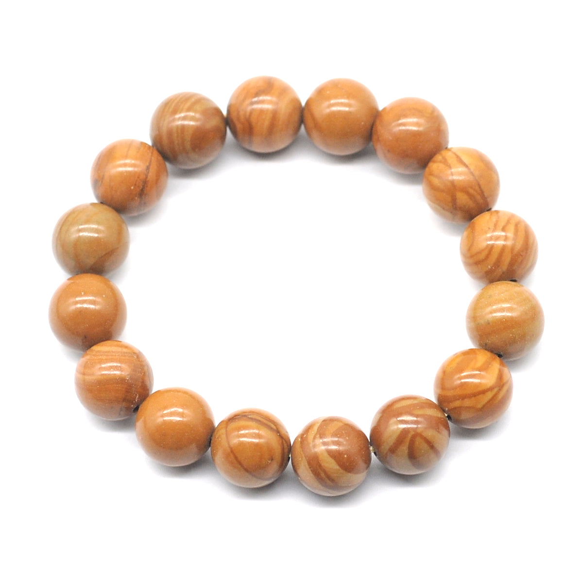 CGB87 Yellow Wood Grain Jasper Beads Stretch Bracelet Smooth Round 10mm 12mm