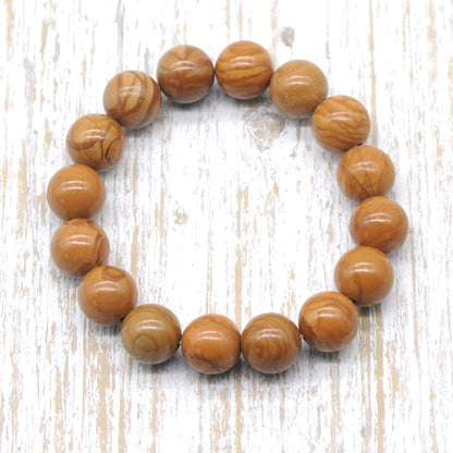 CGB87 Yellow Wood Grain Jasper Beads Stretch Bracelet Smooth Round 10mm 12mm