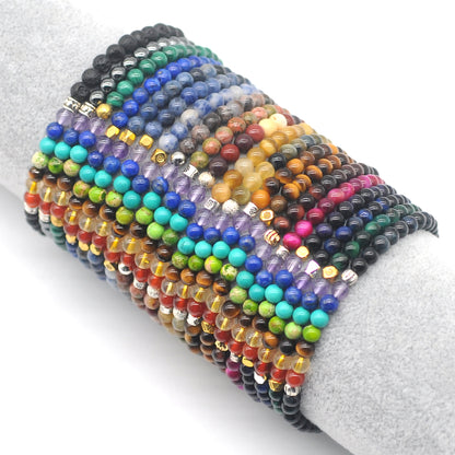 CGB870 Hematite With 7 Chakra Beaded Stretch Bracelet Round 4mm