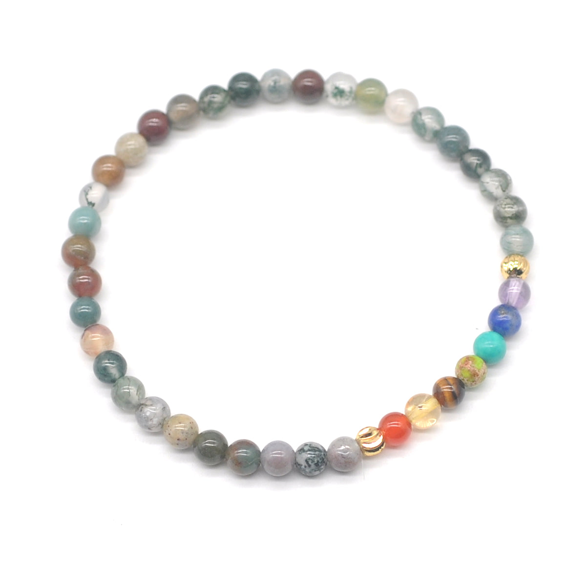 CGB878 Indian Agate With 7 Chakra Stretch Bracelet Round 4mm