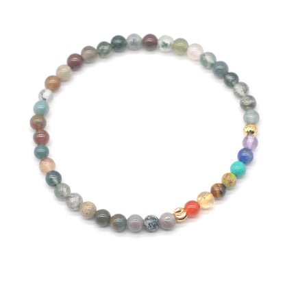 CGB878 Indian Agate With 7 Chakra Stretch Bracelet Round 4mm