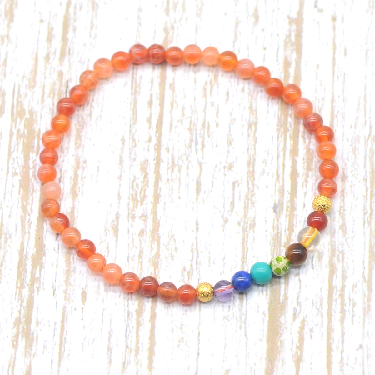 CGB881 Fire Agate With 7 Chakra Stretch Bracelet Round 4mm