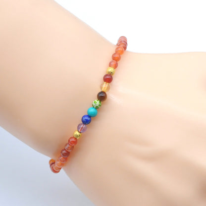 CGB881 Fire Agate With 7 Chakra Stretch Bracelet Round 4mm