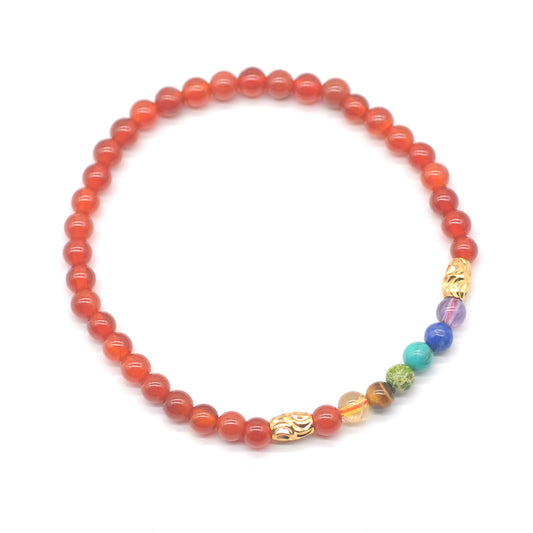 CGB882 Red Agate With 7 Chakra Stretch Bracelet Round 4mm