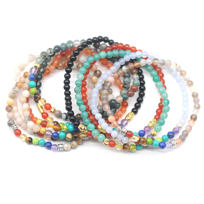 CGB875 White Crazy Lace Agate With 7 Chakra Stretch Bracelet Round 4mm