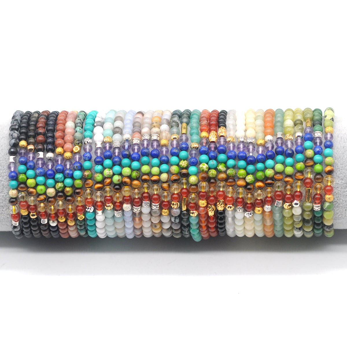 CGB878 Indian Agate With 7 Chakra Stretch Bracelet Round 4mm