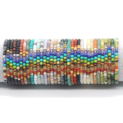 CGB885 Botswana Agate With 7 Chakra Stretch Bracelet Round 4mm