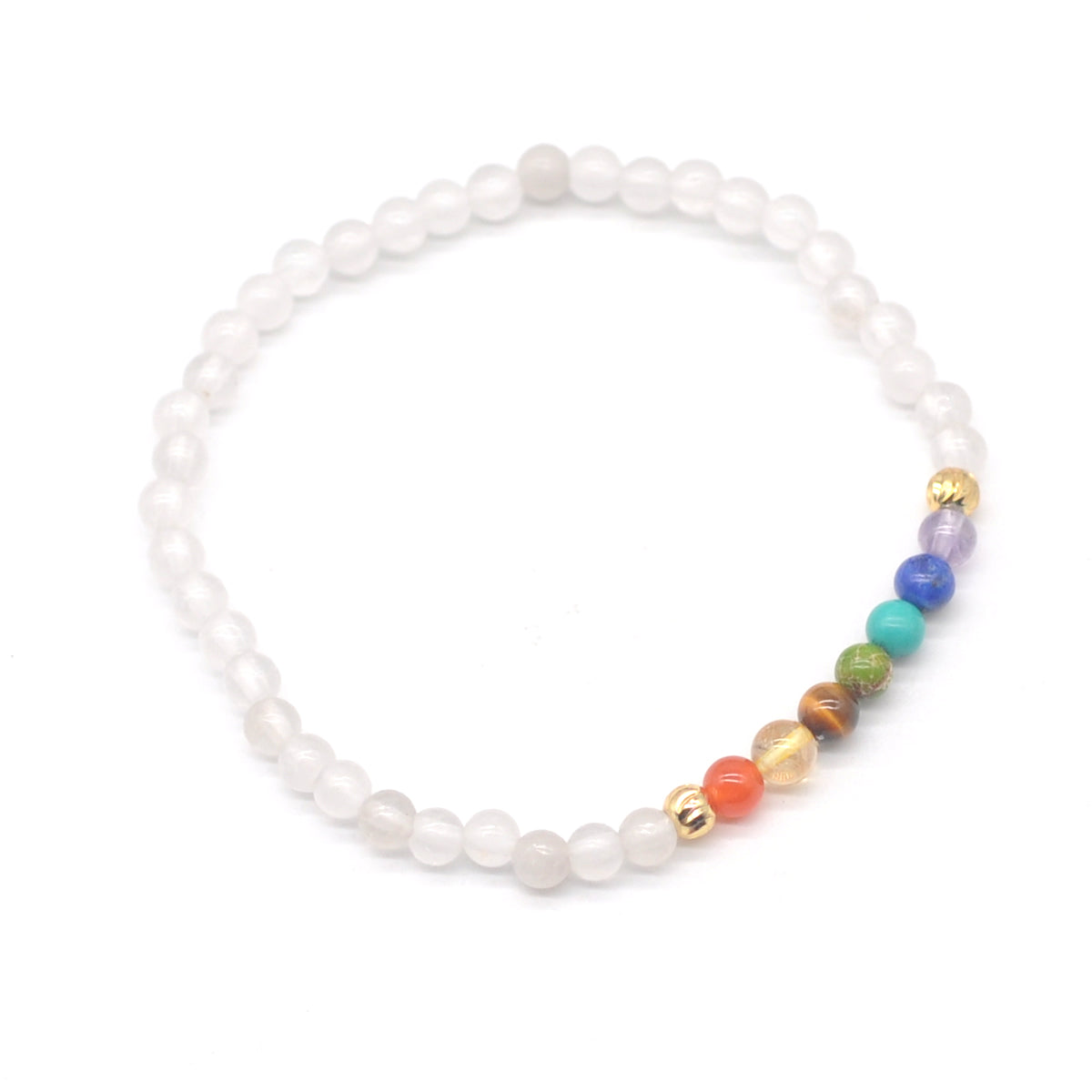 CGB888 White Jade With 7 Chakra Stretch Bracelet Round 4mm