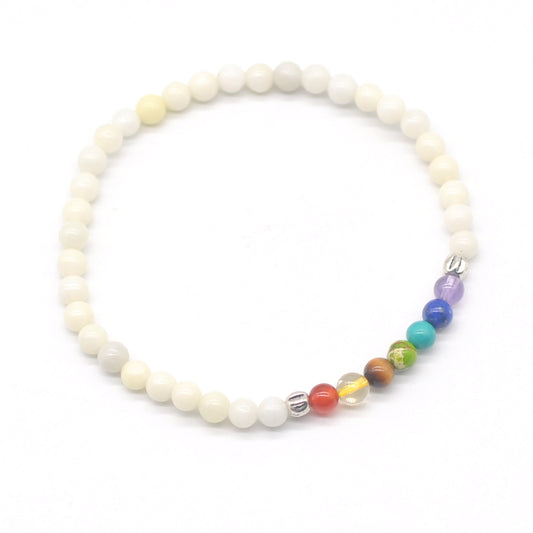 CGB889 Ivory Jade With 7 Chakra Stretch Bracelet Round 4mm