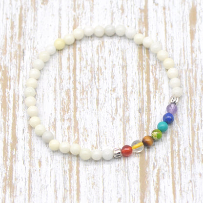 CGB889 Ivory Jade With 7 Chakra Stretch Bracelet Round 4mm