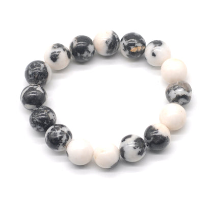 CGB89 Black & White Jasper Beads Stretch Bracelet Smooth Round 10mm 12mm