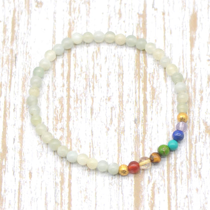 CGB890 New Jade With 7 Chakra Stretch Bracelet Round 4mm