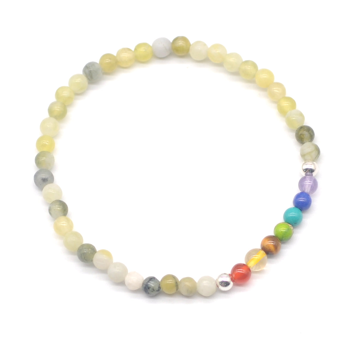 CGB891 Flower Jade With 7 Chakra Stretch Bracelet Round 4mm