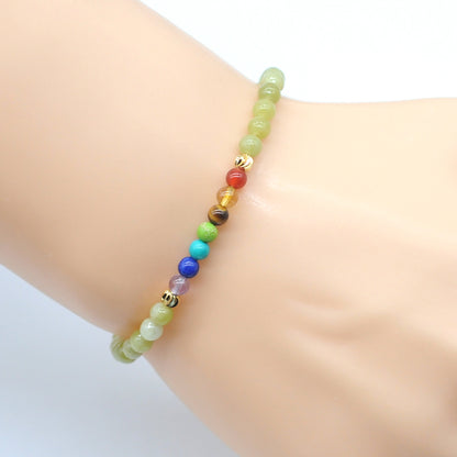 CGB892 China Jade With 7 Chakra Stretch Bracelet Round 4mm