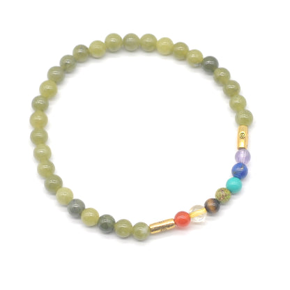 CGB893 Canadian Jade With 7 Chakra Stretch Bracelet Round 4mm