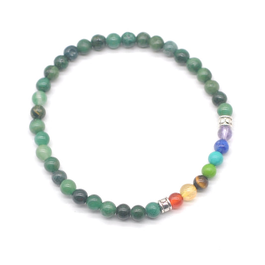 CGB894 African Jade With 7 Chakra Stretch Bracelet Round 4mm