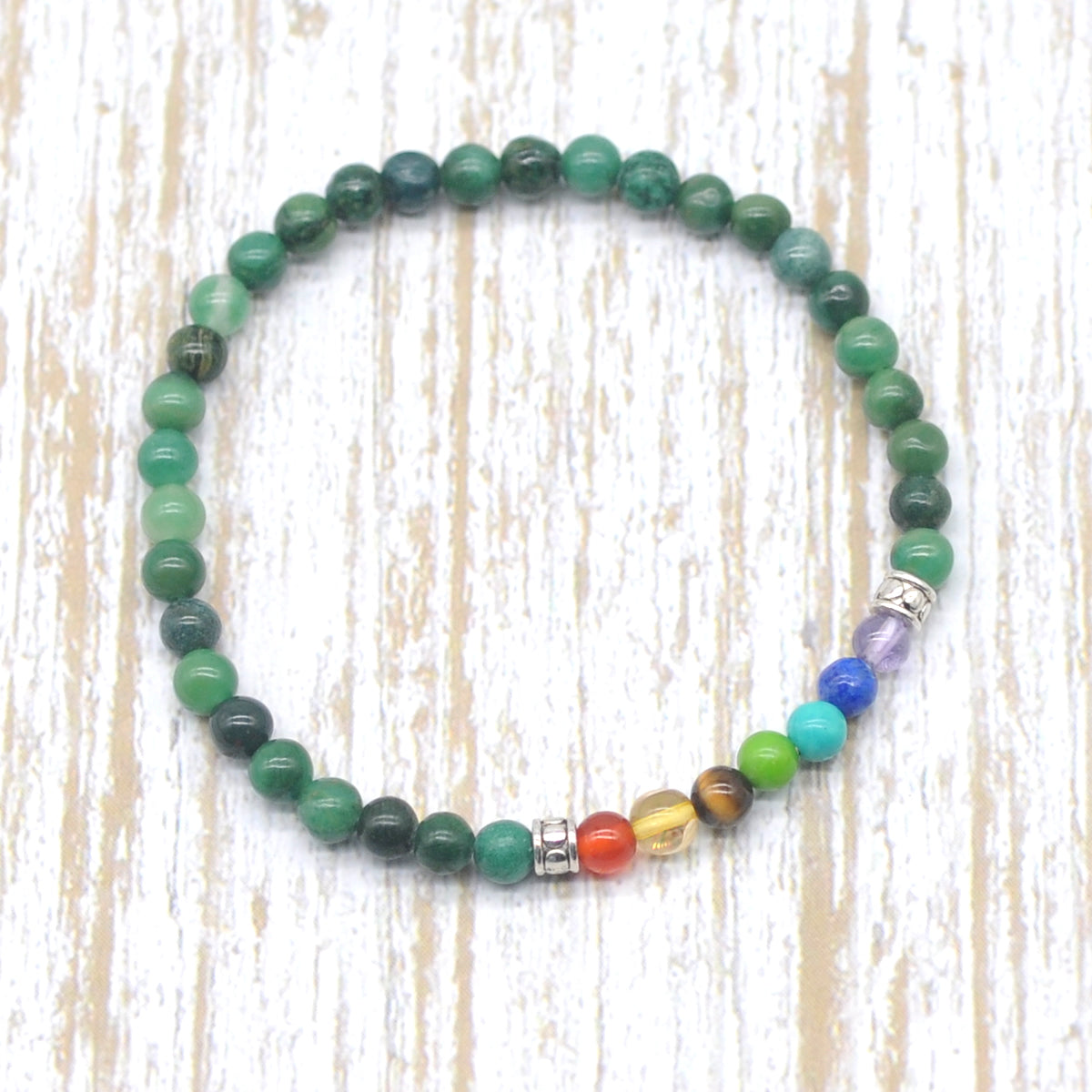 CGB894 African Jade With 7 Chakra Stretch Bracelet Round 4mm