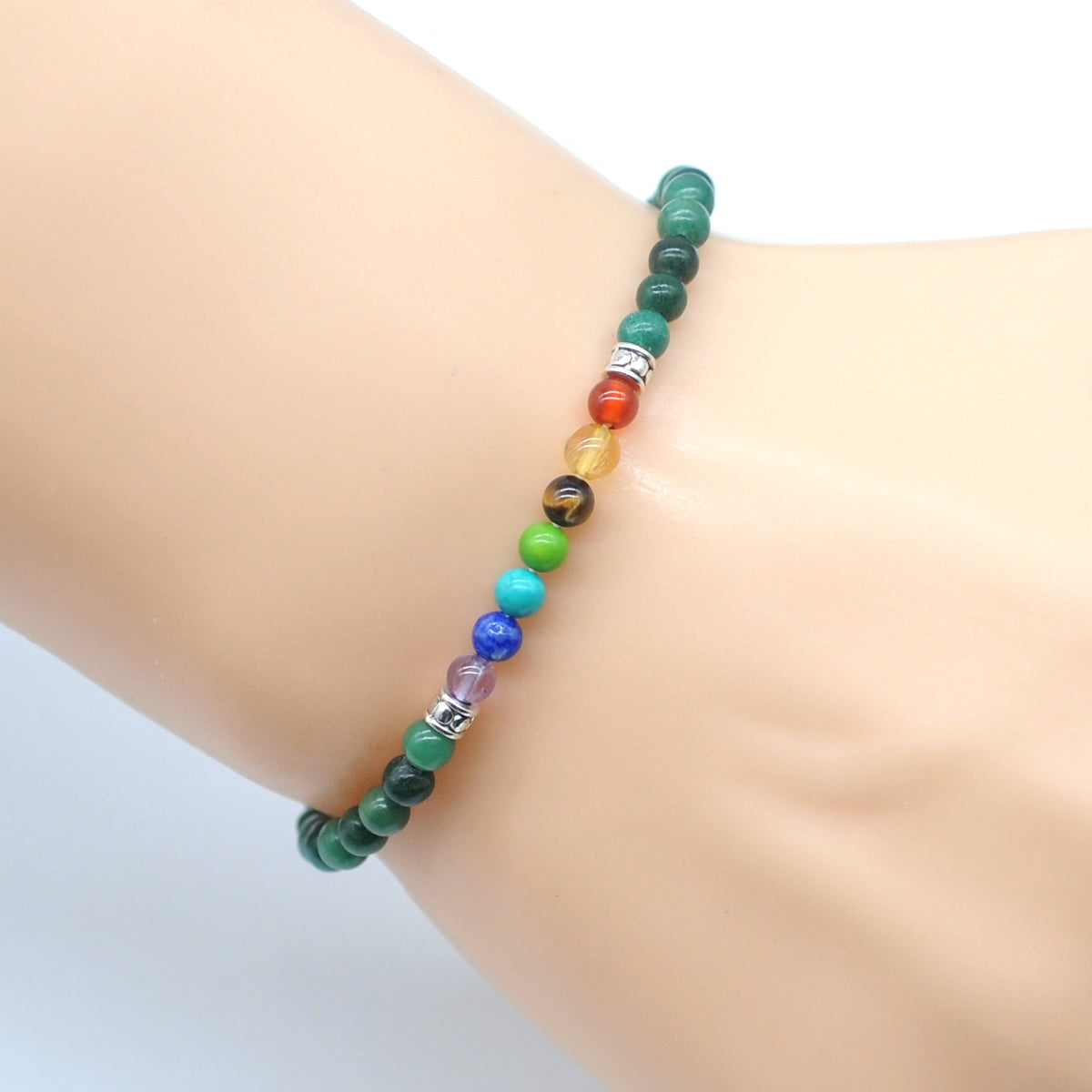 CGB894 African Jade With 7 Chakra Stretch Bracelet Round 4mm