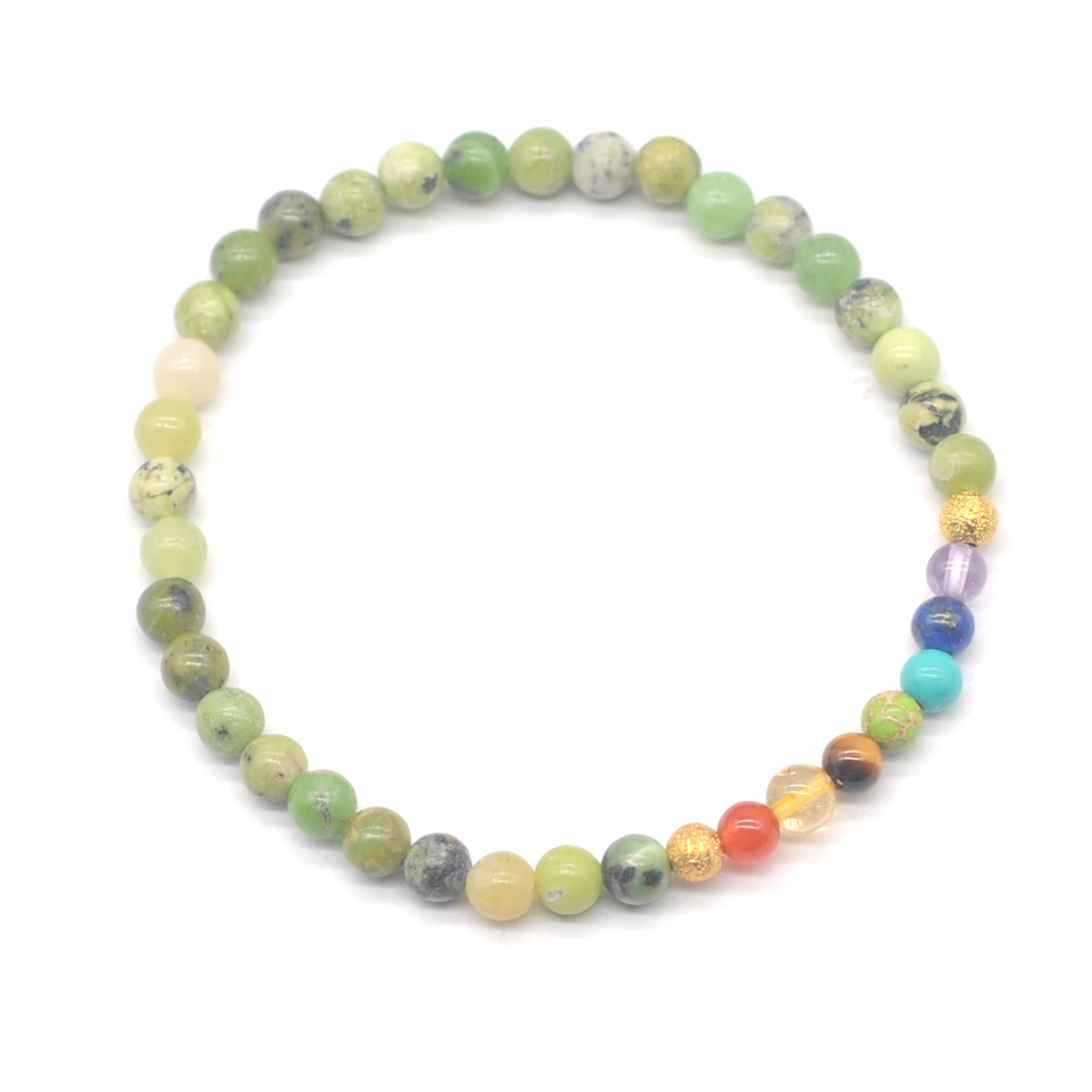 CGB895 Australia Chrysoprase With 7 Chakra Stretch Bracelet Round 4mm