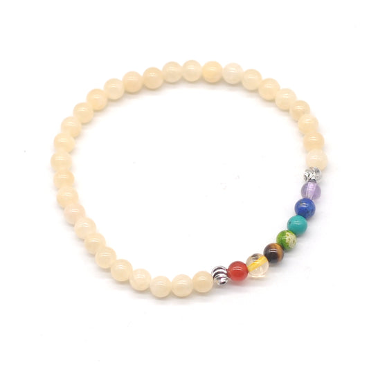 CGB896 Honey Jade With 7 Chakra Stretch Bracelet Round 4mm