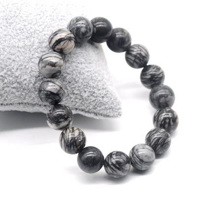 CGB90 Black Net Jasper Beads Stretch Bracelet Smooth Round 10mm 12mm