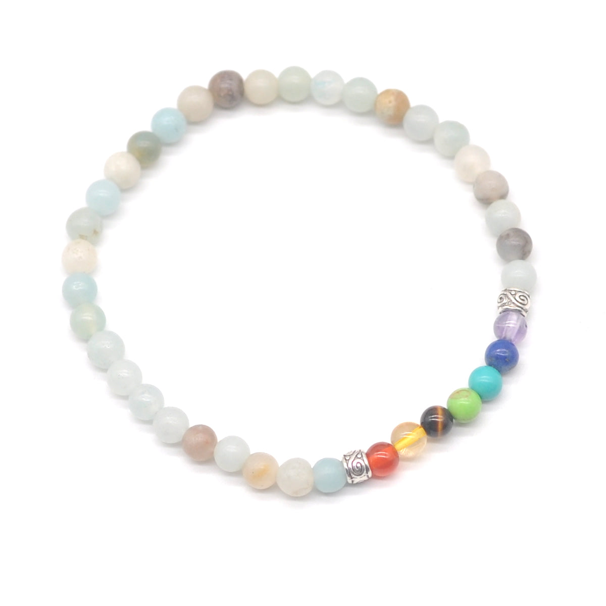 CGB901 Colorful Amazonite With 7 Chakra Stretch Bracelet Round 4mm