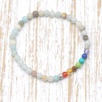 CGB901 Colorful Amazonite With 7 Chakra Stretch Bracelet Round 4mm