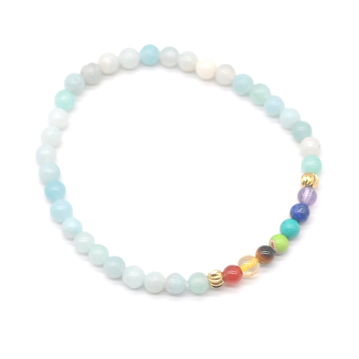 CGB902 Amazonite With 7 Chakra Beaded Stretch Bracelet Round 4mm