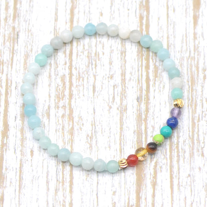 CGB902 Amazonite With 7 Chakra Beaded Stretch Bracelet Round 4mm