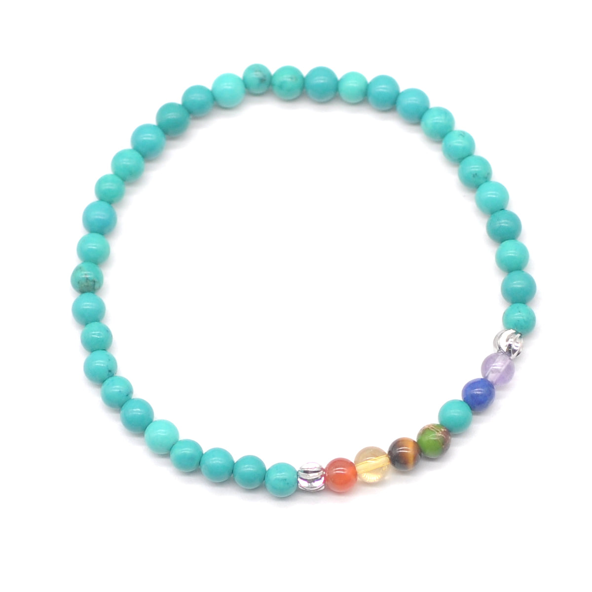 CGB904 Turquoise With 7 Chakra Beaded Stretch Bracelet Round 4mm