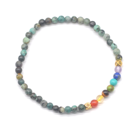 CGB905 African Turquoise With 7 Chakra Stretch Bracelet Round 4mm