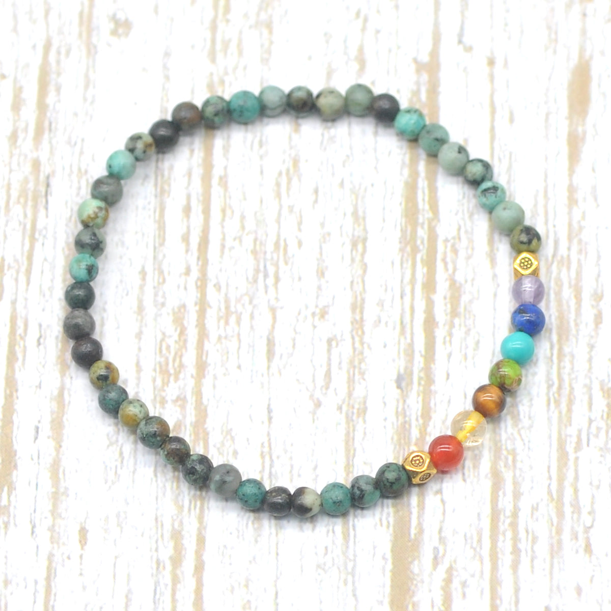 CGB905 African Turquoise With 7 Chakra Stretch Bracelet Round 4mm