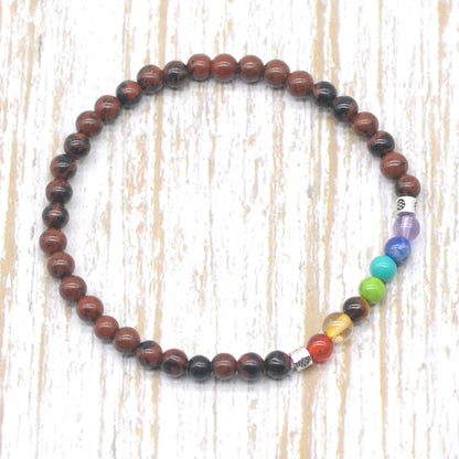 CGB909 Mahogany Obsidian With 7 Chakra Stretch Bracelet Round 4mm